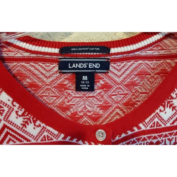 LANDS END Women's M Cardigan Sweater Nordic Snowflake Button Up Supima Cotton - Picture 3 of 8